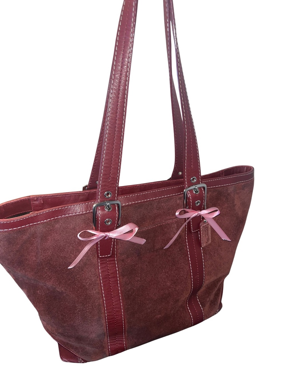 Coach Burgundy Suede Tote - Picture 3 of 15
